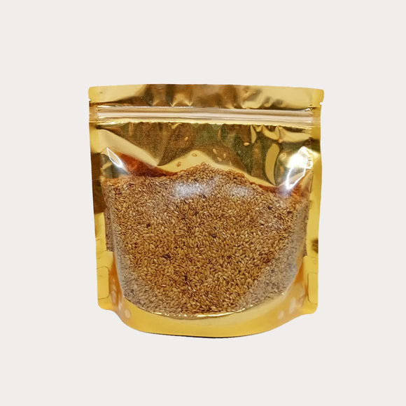 Clear Gold square shape stand up pouch front view