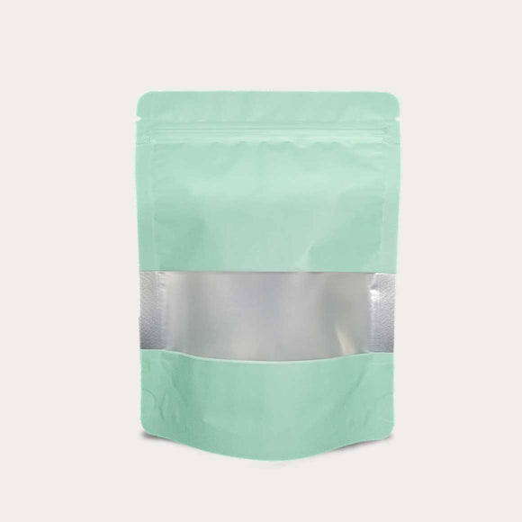 Pastel green stand up pouch window with vmpet