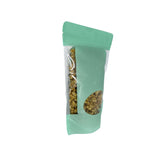 Pastel green stand up pouch right angle view of the pouch