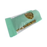 Pastel green stand up pouch top view of the zip lock