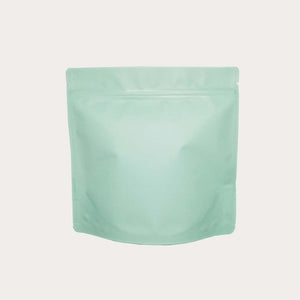 Pastel green matte square shape stand up pouch front view
