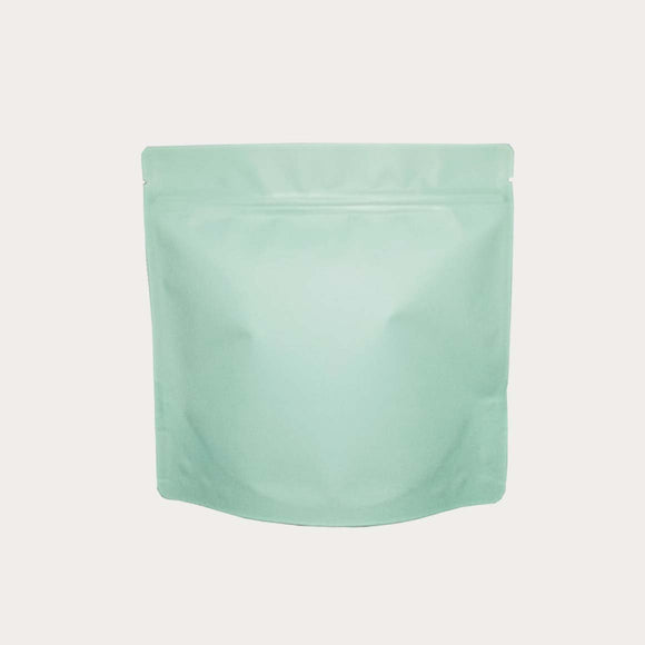 Pastel green matte square shape stand up pouch front view