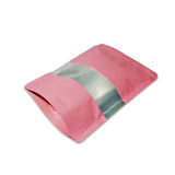 Pink stand up pouch window foil right side view