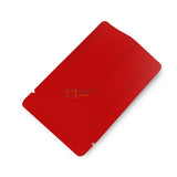 Top view of an open matte red  flat pouch