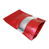 Red stand up pouch window foil left side view