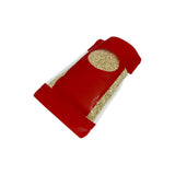 Red stand up pouch top view of the zip lock
